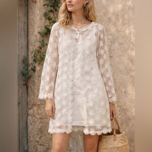 Vintage White Lace Cape Jacket Dress Set Small